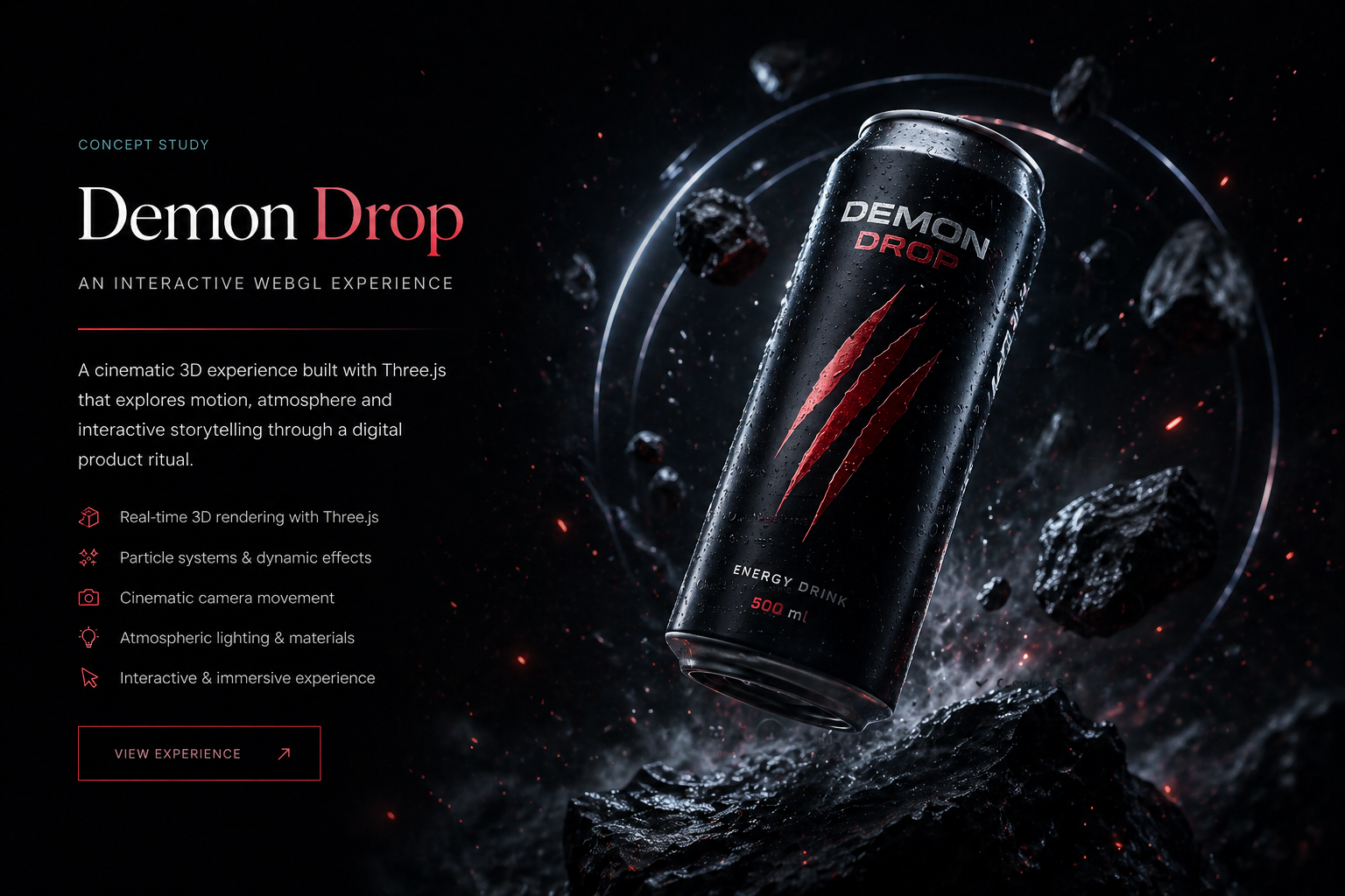 Demon Drop — cinematic WebGL experience built with Three.js