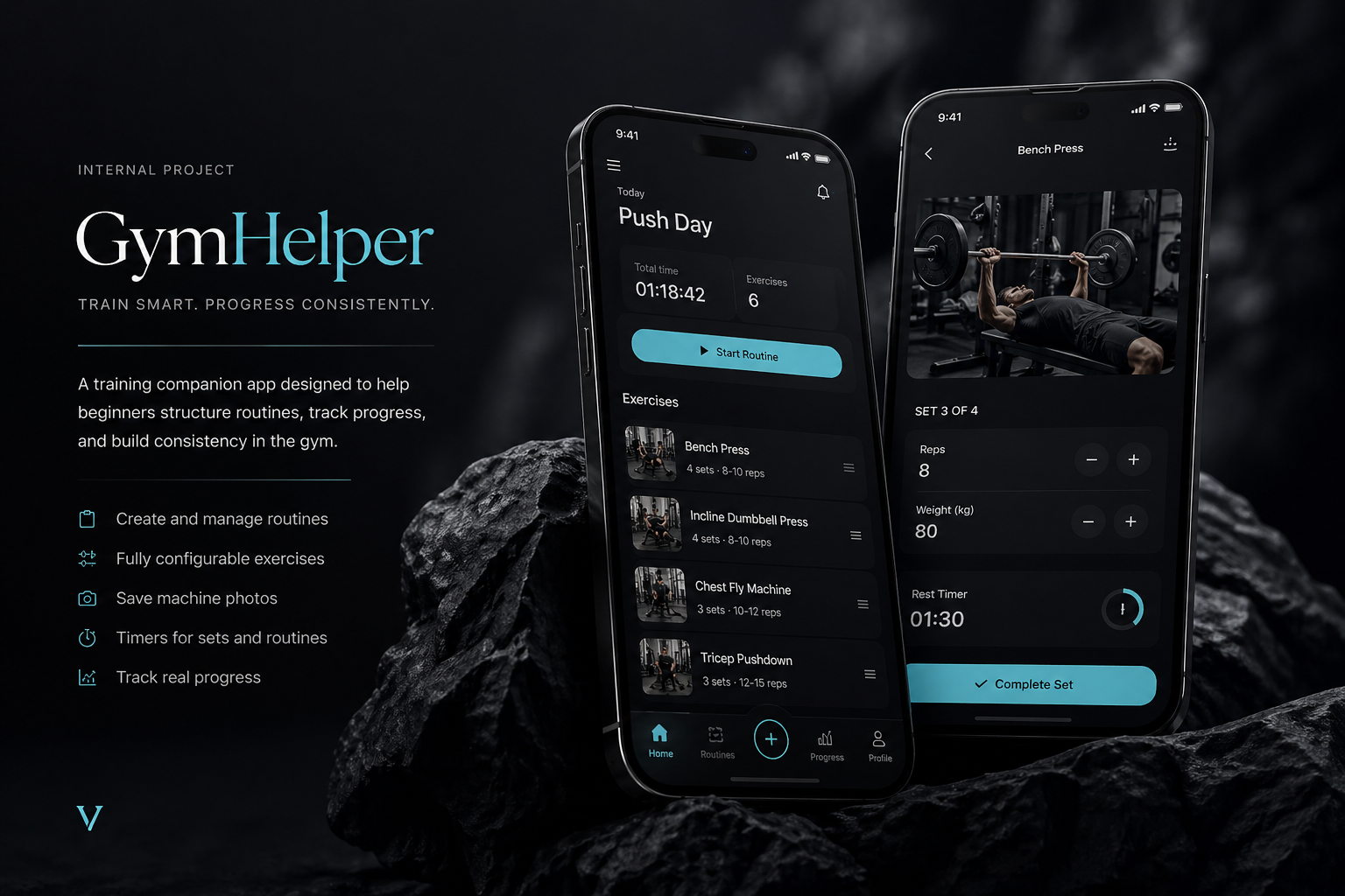 Gym Helper — training companion app interface